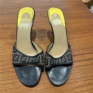 Fendi Black and Cream Heeled Sandals